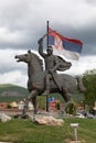 Milos Obilic legendary Serbian knight, statue on horse in Gracanica, near Pristina, Kosovo, Serbia